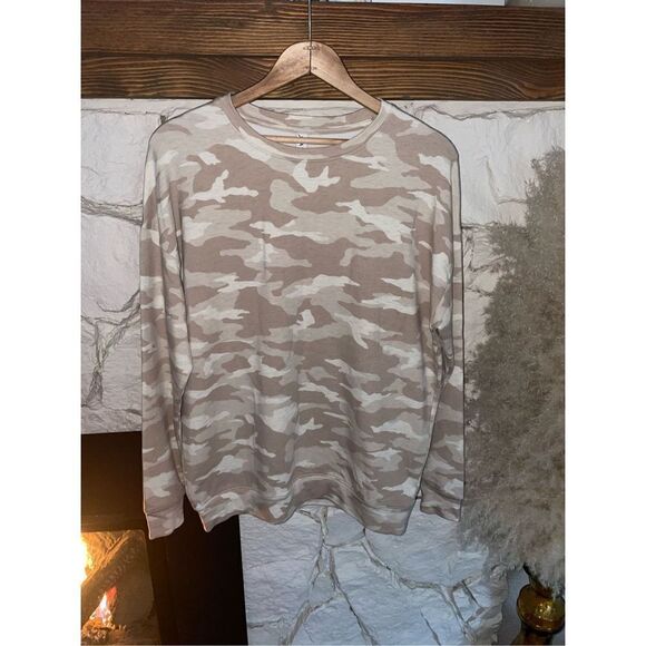 Athleta studio to street printed sweatshirt camo lux oatmeal size S - Picture 2 of 6